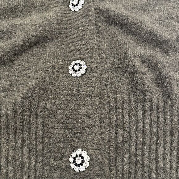 H&M Rhinestone Button Cardigan Boxy V neck Sweater Brown Gray Small Medium - Picture 4 of 7